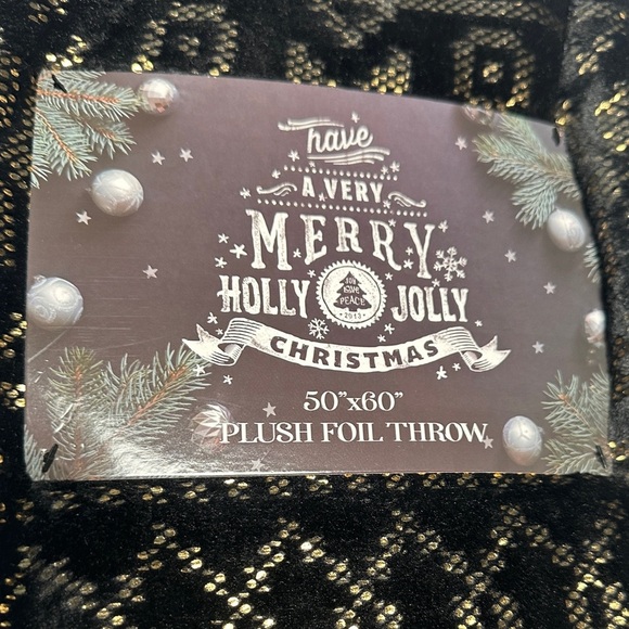 3/$20 💥  Have A Holly Jolly Merry Christmas Black Gold Foil Plush Throw Blanket - Picture 13 of 17